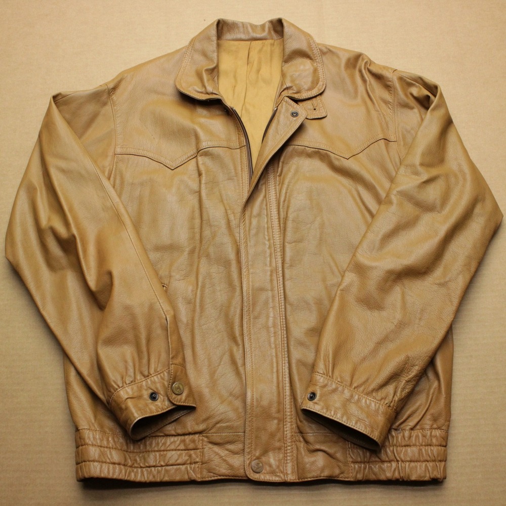 Vintage Louis Feraud Monsieur Jacket Mens 50 Brown Leather Western Blouson Zip